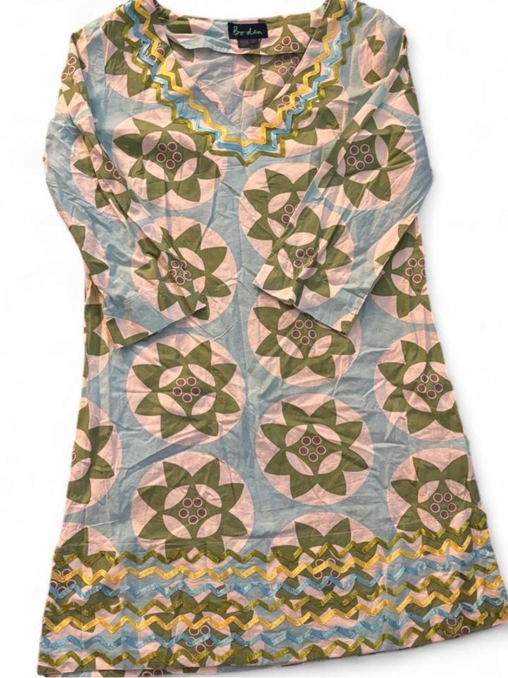 Vintage Boden Blue & Olive Geometric Tunic Dress